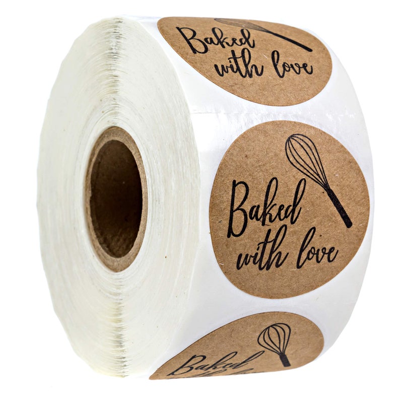SBlabels Baked with Love Kraft Label with Whisk / 500 Brown Kraft Stickers/Baked Goods1.5 Label - Image 1